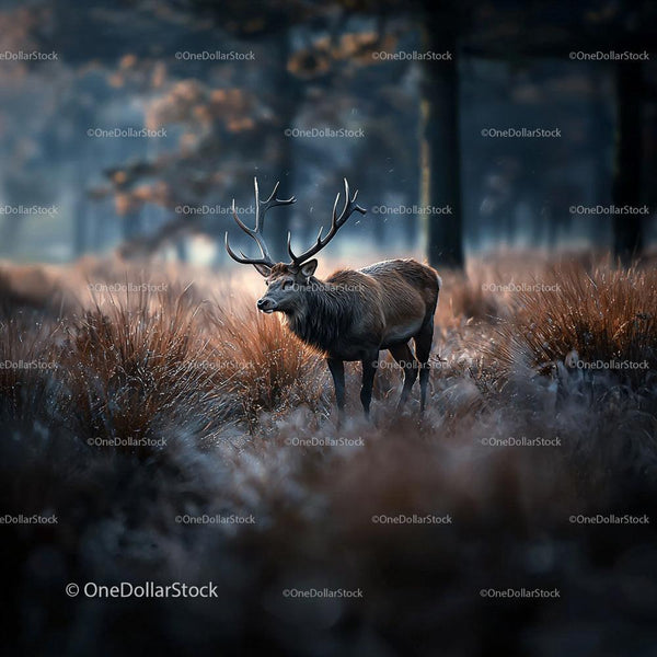 Majestic Stag Standing in Quiet Autumn Forest