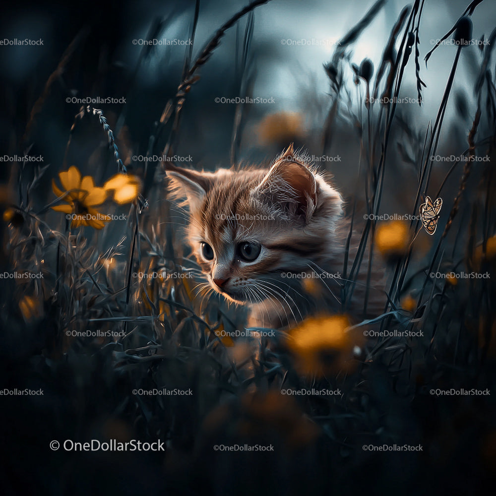 Curious Kitten Exploring Among Yellow Wildflowers