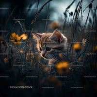 Curious Kitten Exploring Among Yellow Wildflowers