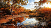 Scenic Autumn Landscape with Reflective Water and Warm Colors