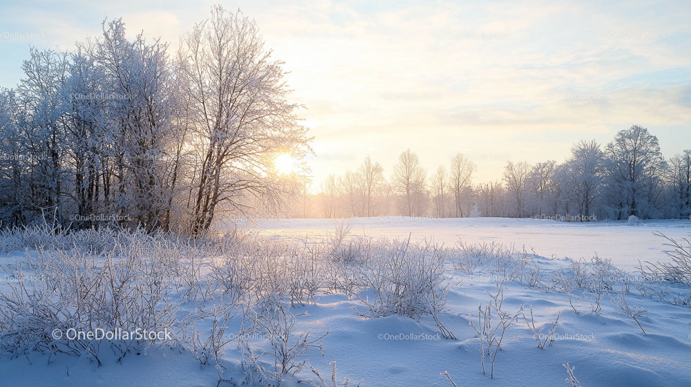 Sunrise Over Snow-Covered Winter Landscape