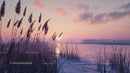 Tranquil Winter Sunset Over Frozen Lake with Reeds