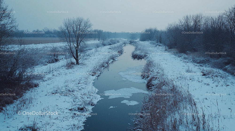Snowy River Winding Through Winter Landscape