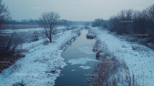 Snowy River Winding Through Winter Landscape