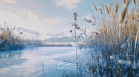 Golden Reeds by a Frozen Lake on a Crisp Winter Morning