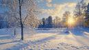 Serene Winter Landscape with Frosty Trees at Sunrise