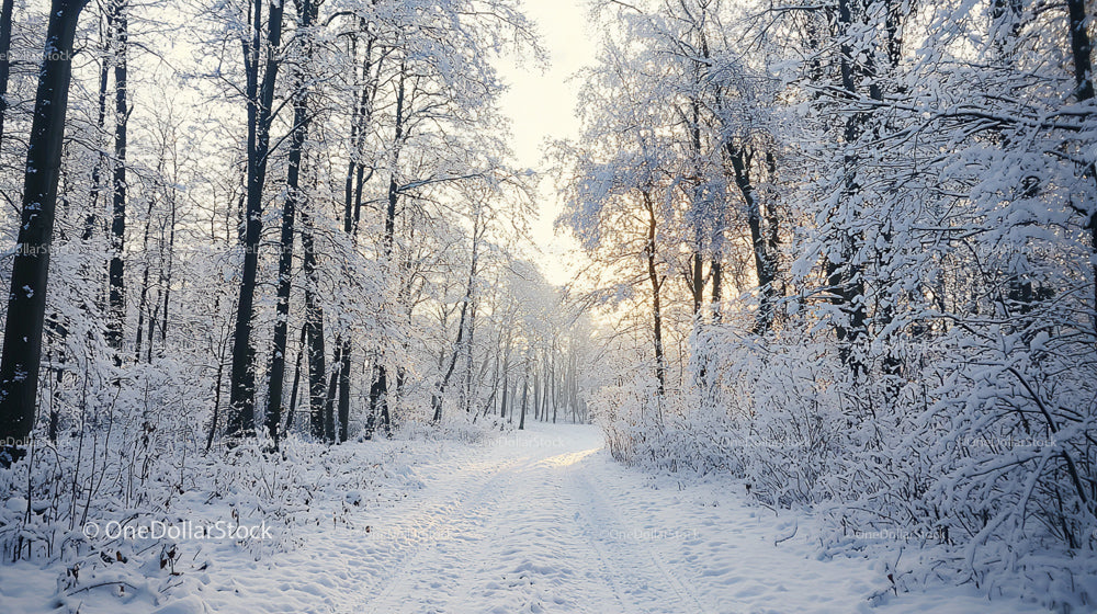 Tranquil Snowy Path Through a Winter Forest Landscape