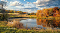 Tranquil Autumn Lake with Vibrant Fall Foliage Reflection