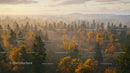 Misty Autumn Forest with Vibrant Foliage at Sunrise