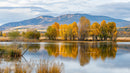 Autumn Reflections in Tranquil Lake with Mountain Backdrop