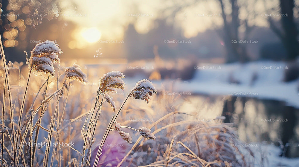 Frosty Winter Sunrise Over Snow-Covered Meadow