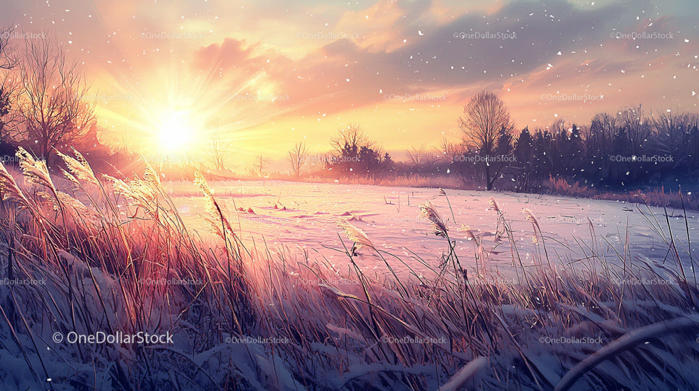 Serene Winter Sunset Over a Snowy Field