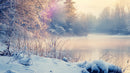 Frosty Winter Morning by a Still River with Snowy Banks