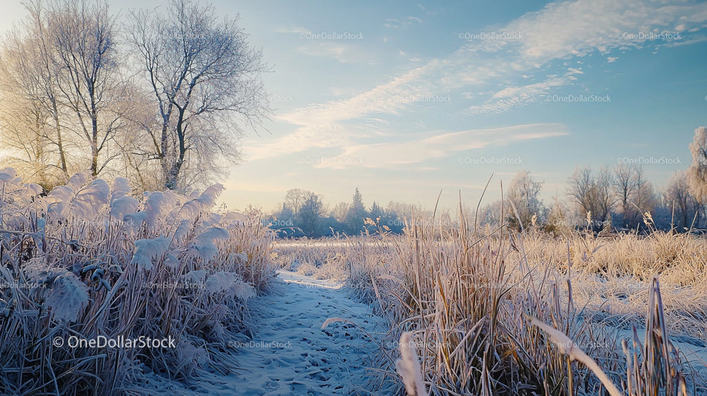 Frosty Winter Morning Over a Tranquil Snow-Covered Field
