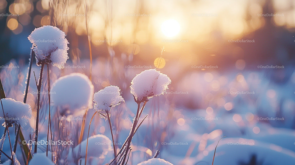 Sunrise Over Snow-Covered Fields in Tranquil Winter Landscape
