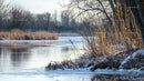 Tranquil Winter Scene with Frozen River and Snowy Banks