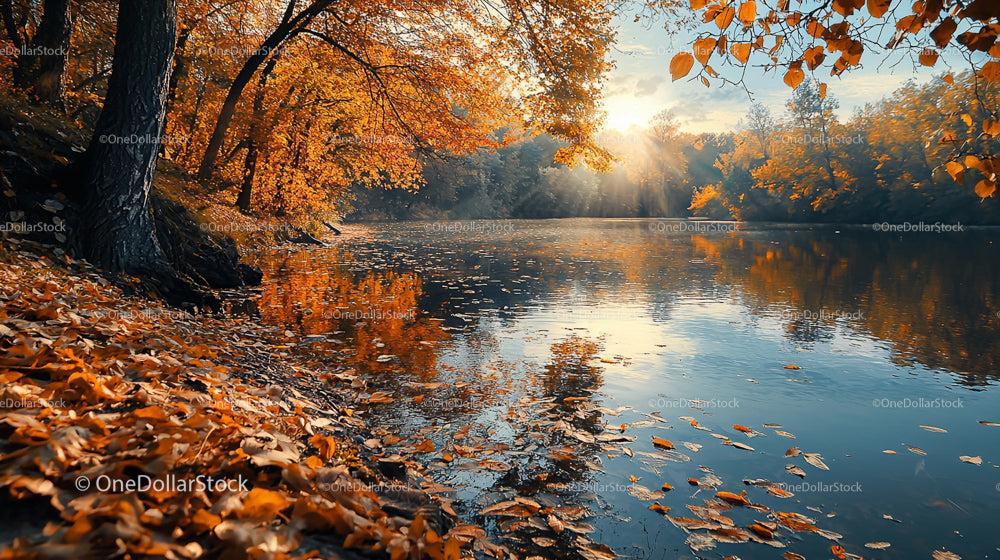 Golden Autumn Leaves Reflecting in a Tranquil Lake