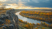 Autumn River Bend with Dramatic Skies and Colorful Foliage