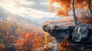 Autumn Landscape with Vibrant Trees and Rocky Cliff