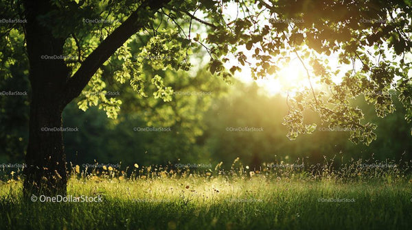Peaceful Sunlit Tree in a Serene Grassy Field
