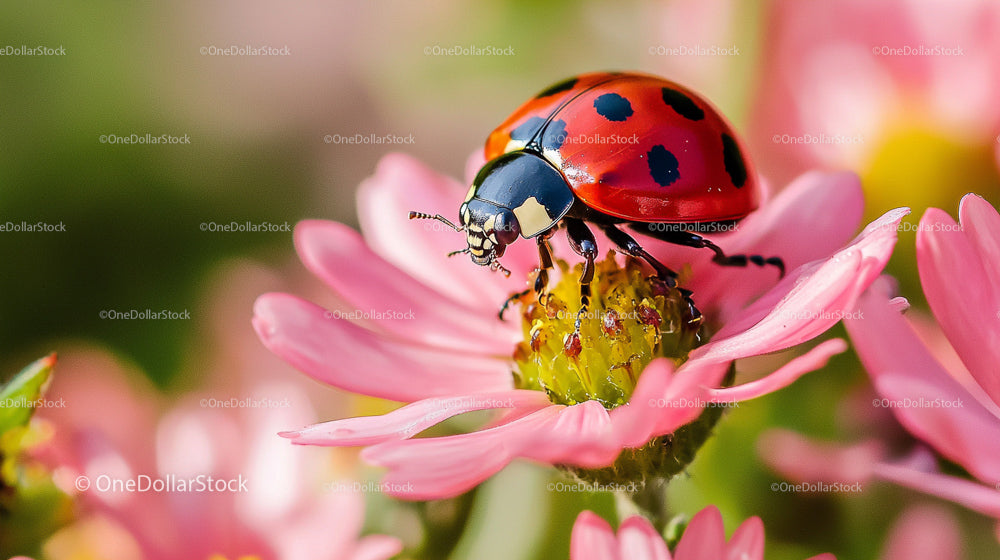Ladybug Resting on a Vibrant Pink Flower
