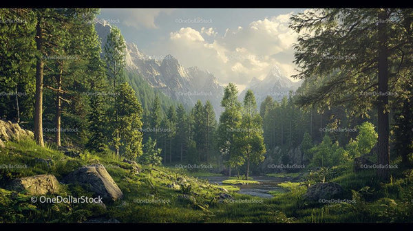 Scenic Mountain Landscape with Lush Pine Forest