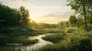 Serene Wetlands with Lush Greenery and Evening Sunlight