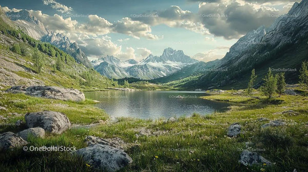 Tranquil Alpine Lake with Majestic Mountain Backdrop