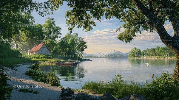 Rustic Cabin by a Tranquil Lake with Mountain View