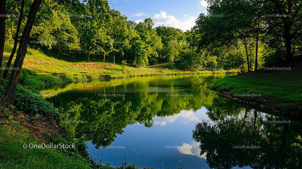 Peaceful Lake Surrounded by Lush Green Forest