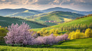 Cherry Blossom Orchard in Vibrant Spring Countryside
