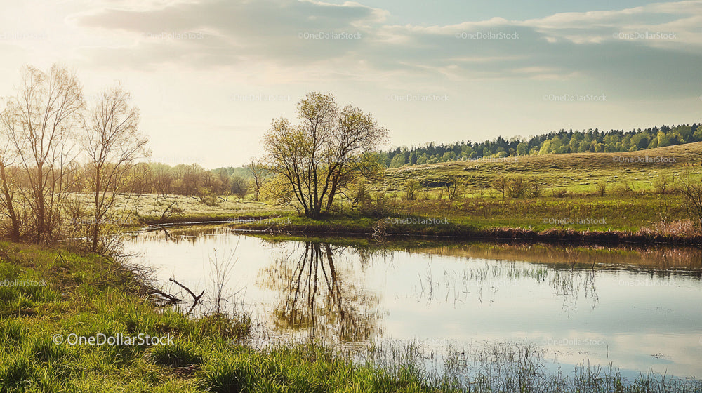 Tranquil River Landscape with Lush Greenery