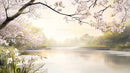 Cherry Blossoms Over Serene Lake in Springtime
