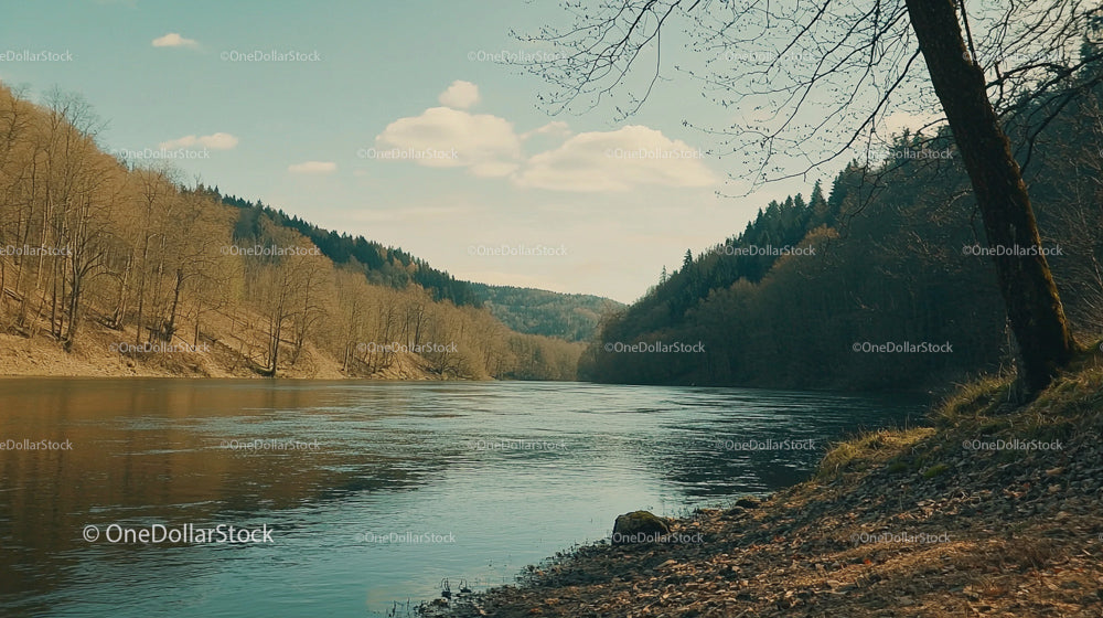 Serene River Flowing Through a Scenic Forested Landscape