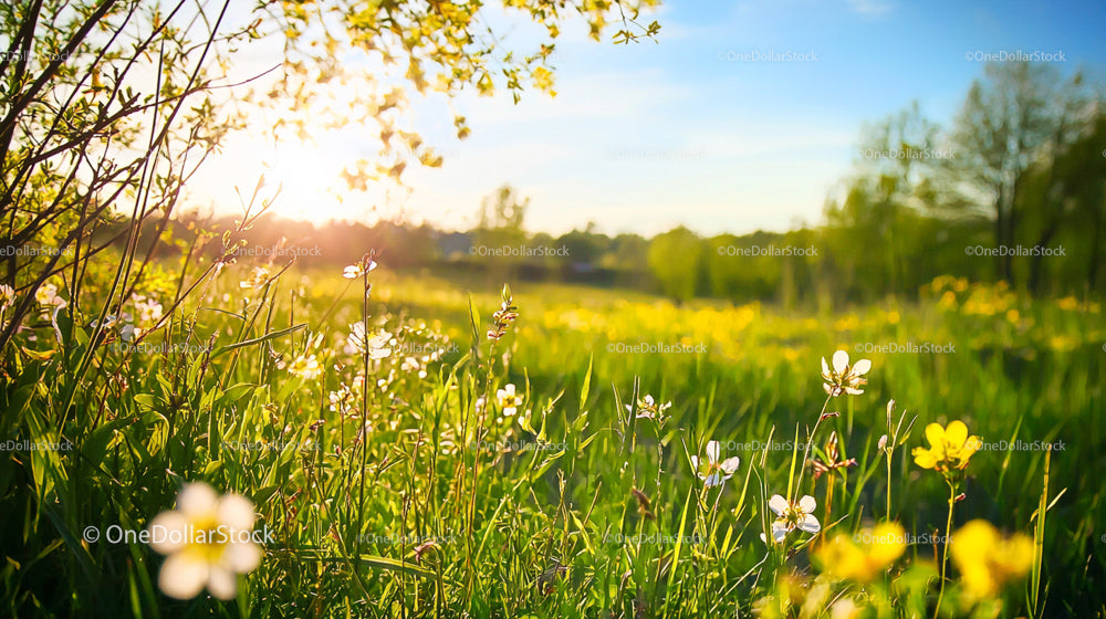 Peaceful Spring Meadow with Blooming Wildflowers