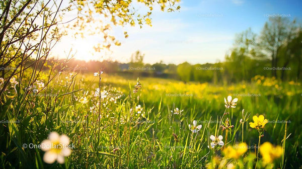 Peaceful Spring Meadow with Blooming Wildflowers