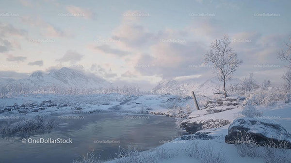 Tranquil Winter Landscape with Snow-Covered Mountains