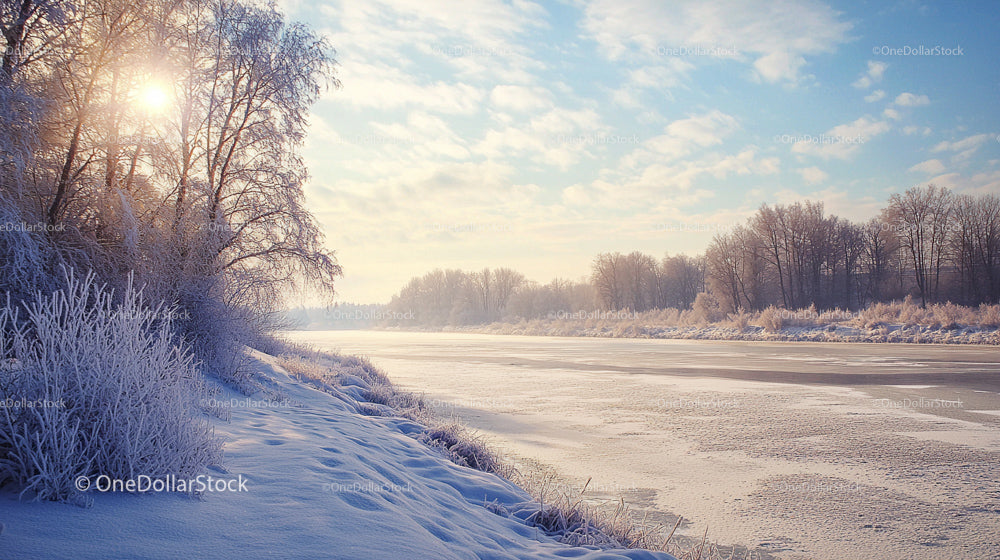 Tranquil Winter Morning by a Frozen River