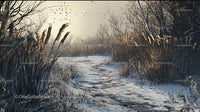 Snow-Covered Path in Serene Winter Landscape