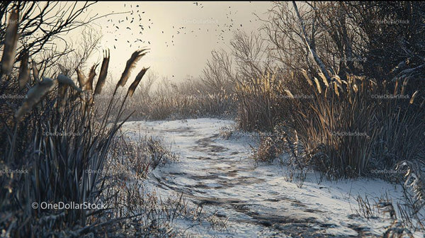 Snow-Covered Path in Serene Winter Landscape