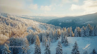 Snow-Covered Landscape with Frosty Pine Trees and Majestic Mountains