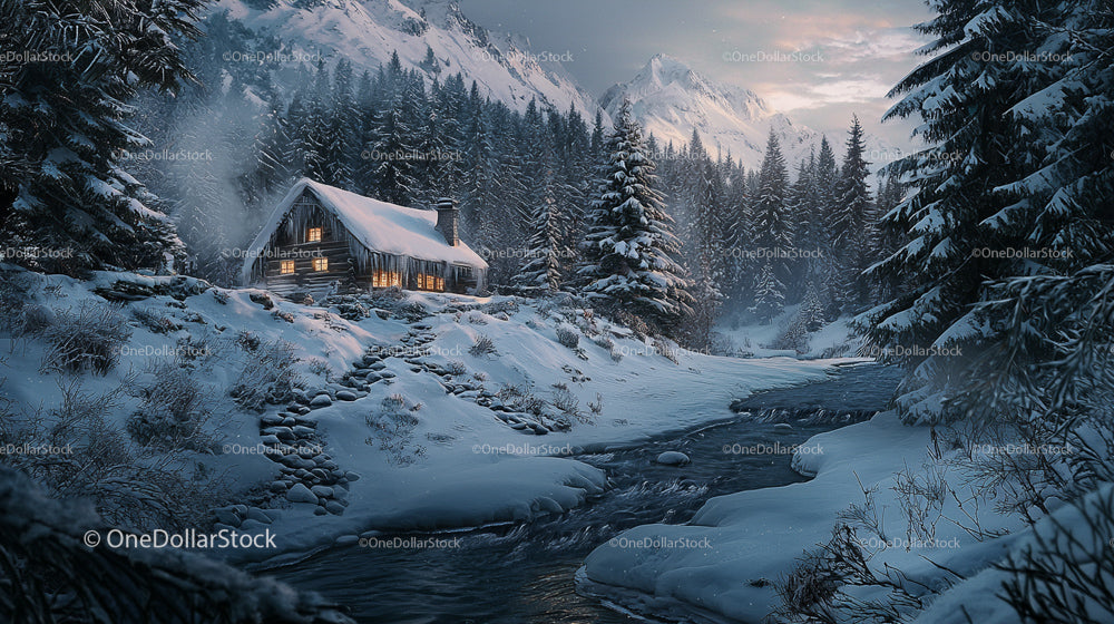 Cozy Cabin in a Snowy Winter Wonderland