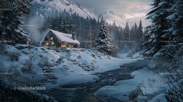 Cozy Cabin in a Snowy Winter Wonderland