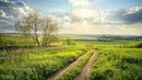 Scenic Country Road Through Lush Green Fields