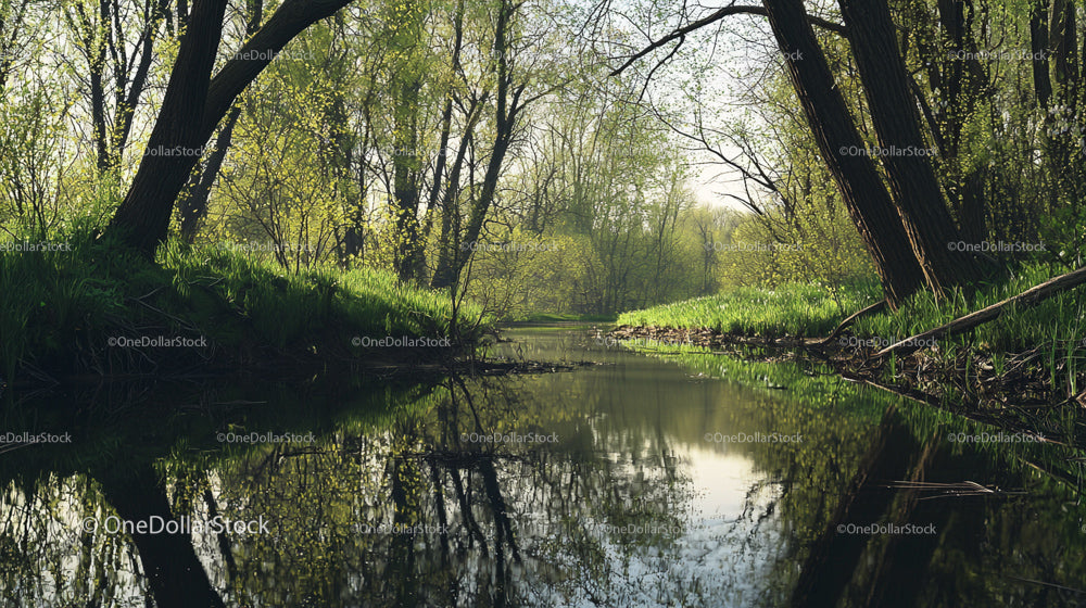 Tranquil River Flowing Through Lush Green Forest