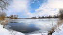 Tranquil Frozen Lake Amidst Winter Landscape