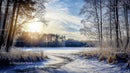 Winter Sunrise Over a Frozen Lake with Frosty Trees