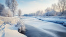 Serene Snow-Covered River in a Winter Wonderland