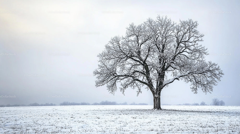 Lonely Tree in Snowy Winter Landscape