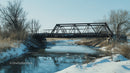Iron Bridge Spanning a Frozen Winter River Landscape